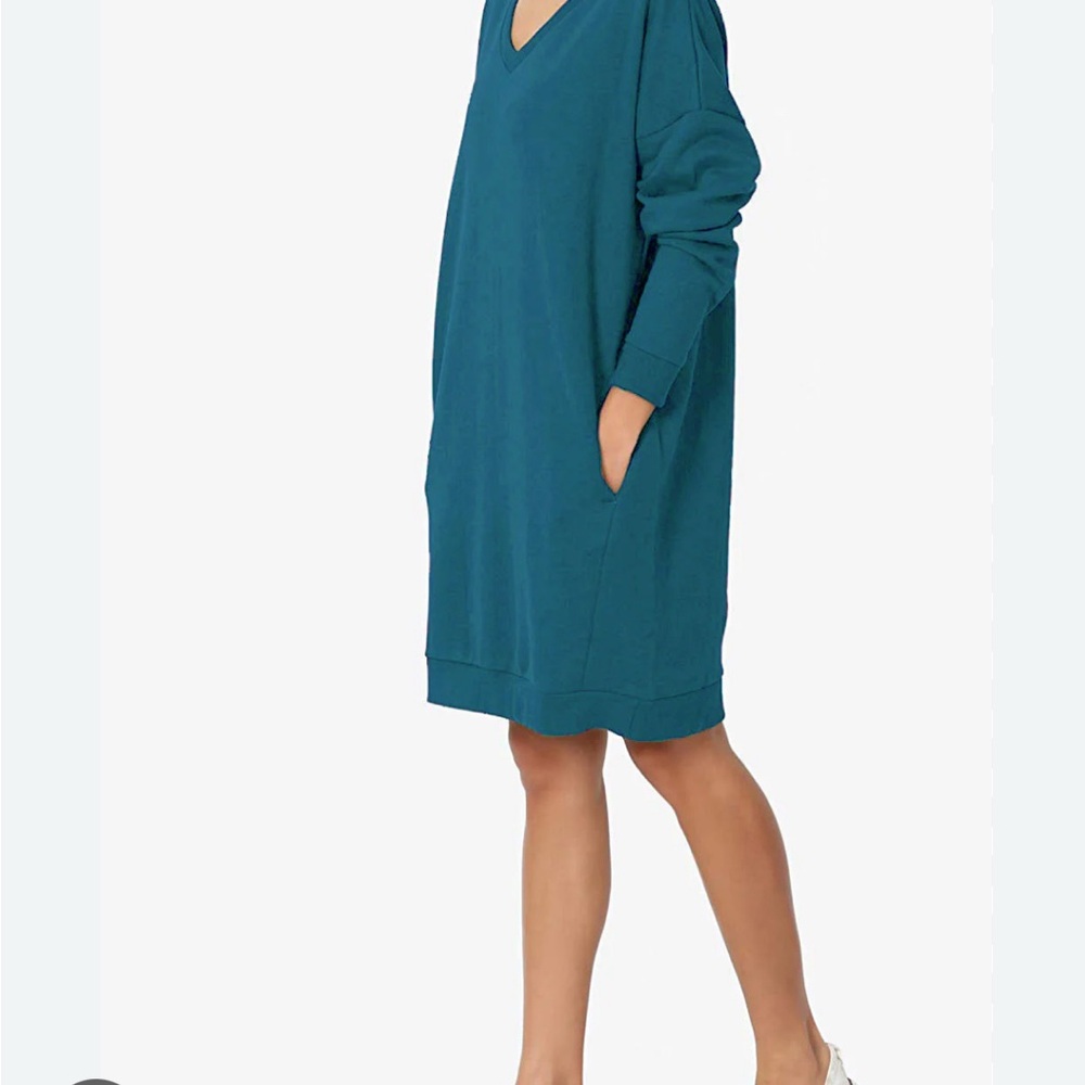 Teal V-Neck Casual Dress